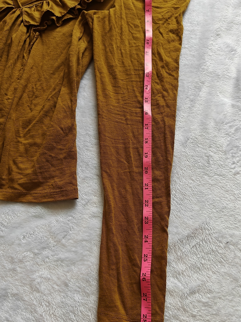 Anthropologie Women Solid Mustard Cotton Knit Ruffle V-Neck Puff Sleeve Blouse L - Picture 6 of 10